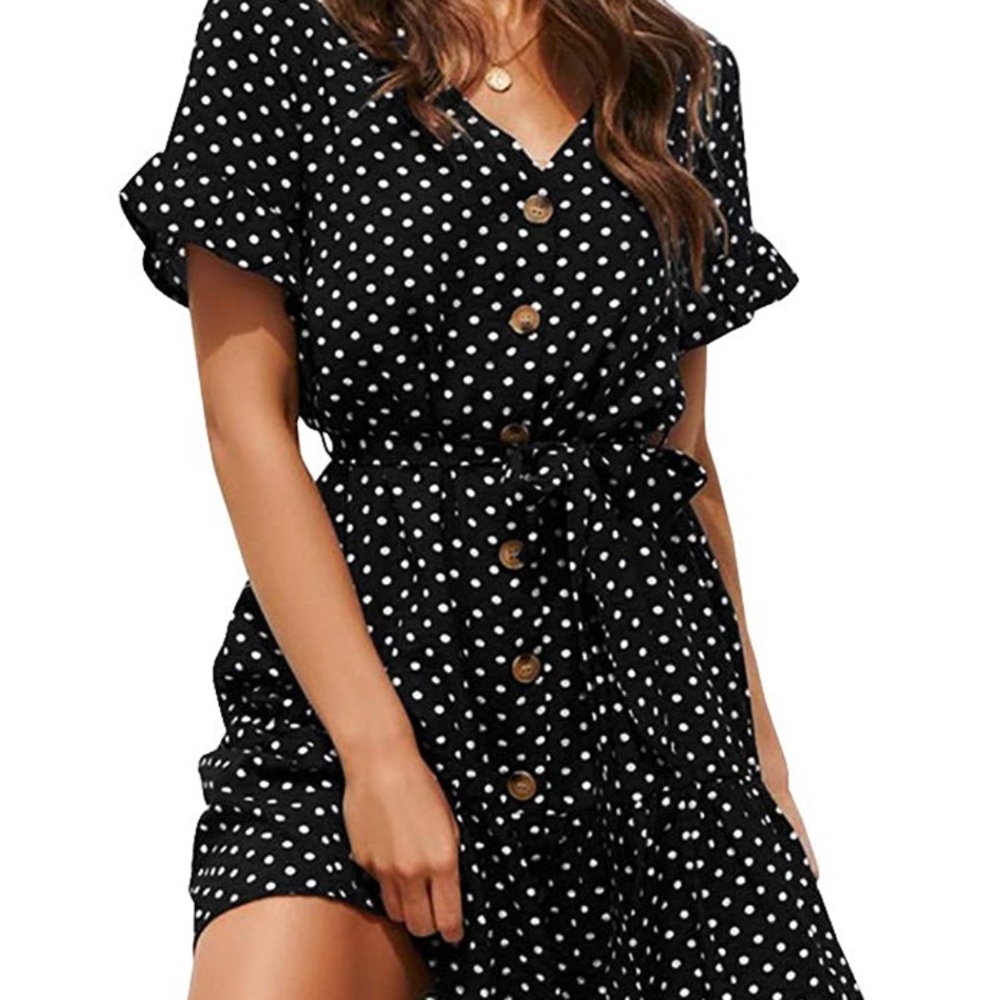 NWOT Polka dot button down dress ruffle sleeve